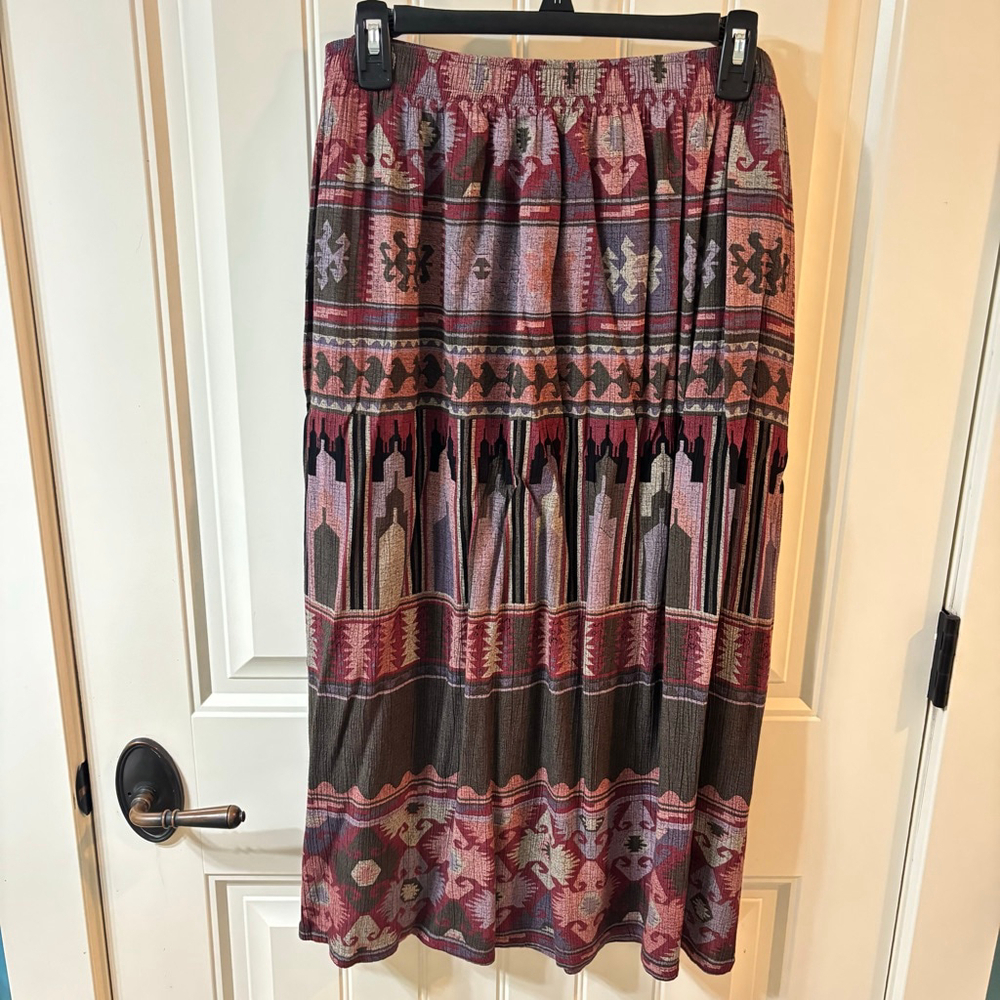 Vintage Monterey by Koret Maxi Skirt Large western Aztec festival light w pocket